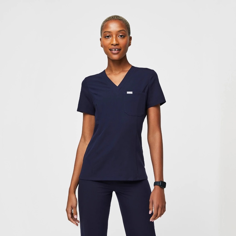 Figs Navy Slim One-Pocket Scrub Top S
